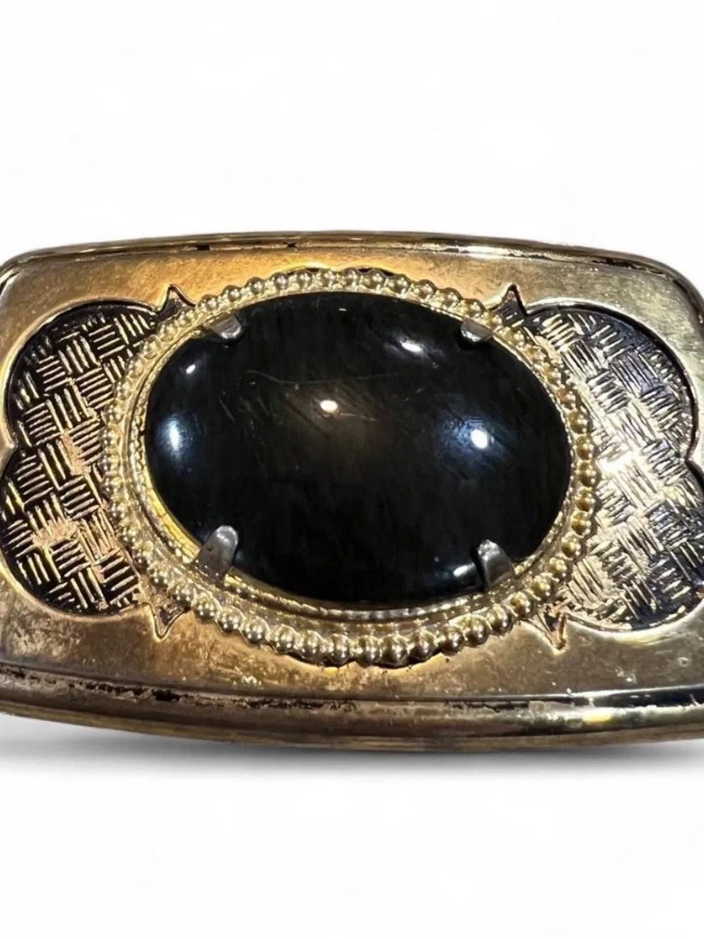 Gold-Tone Belt Buckle with Black Oval Stone